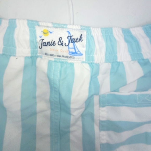 JANIE AND JACK RECYCLED STRIPED SWIM TRUNK IN AQUA STRIPE SIZE 12 - Picture 13 of 16